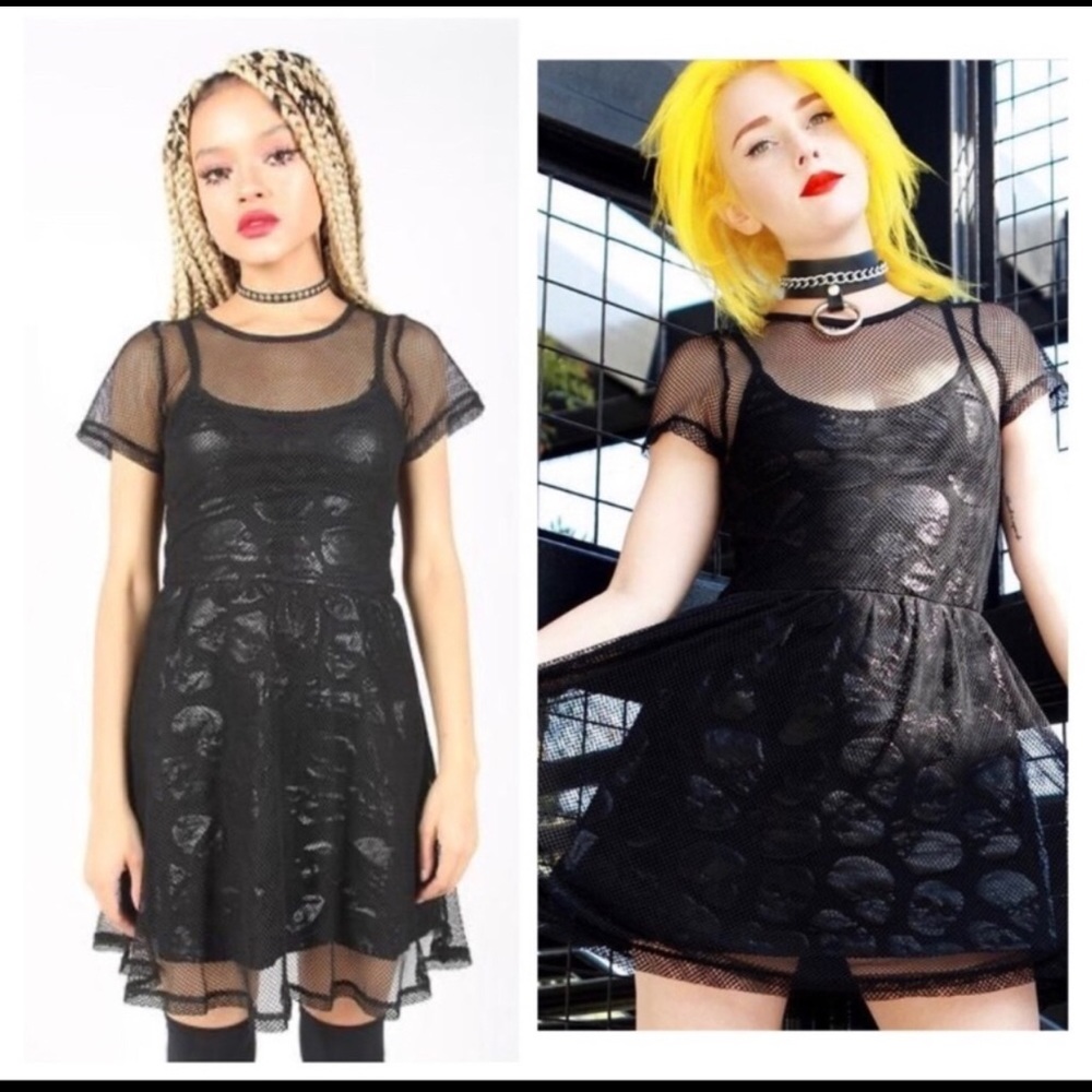 Iron Fist Skullz Club Mesh Mini Dress Black Goth Punk Alt Skull Skater Dress